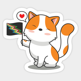 Cute Cat Holding Disability Pride Flag Sticker